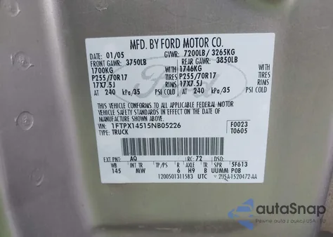 2005 Ford F-150 Fx4/Lariat/Xl/Xlt from USA, damaged, VIN 1FTPX14515NB05226